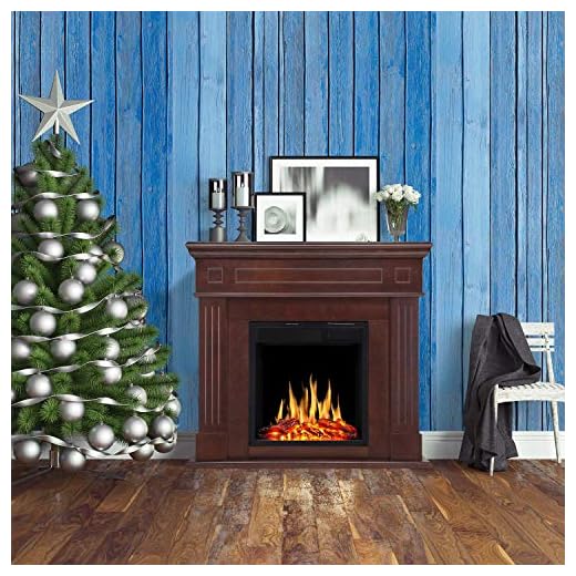 R.W.FLAME Electric Fireplace Mantel Package Wooden Surround Firebox,43"TV Stand with Brown Freestanding Electric Fireplace,Fireplace Heater with Logs, Adjustable Led 3DFlame,Remote Control,750W/1500W