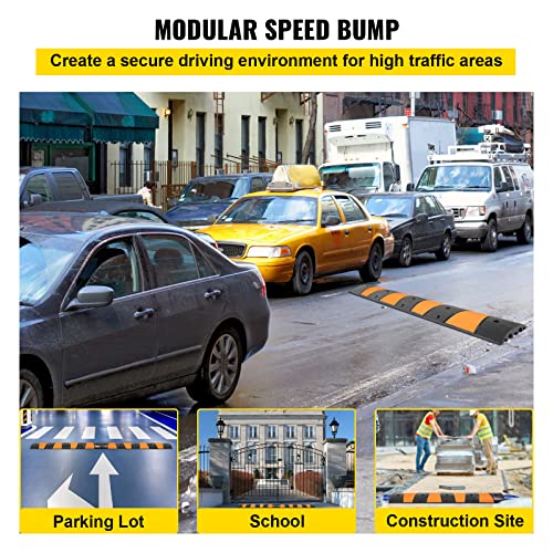 Image of VEVOR Rubber Speed Bump, 1 Pack 2 Channel Speed Bump Hump, 72.8 inch Long Modular Speed Bump Rated 22000 LBS Load Capacity, 72.8 x 12.2 x 2.2 Garage Speed Bump for Asphalt Concrete Gravel Driveway-6 FT