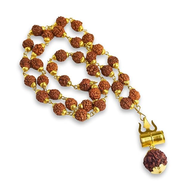 Divine Hindu Gold Plated Shiva Damroo Trishool Rudraksha Necklace | ISO Certified | Brown 36 Beads | Rudraksha Religious Spiritual Jewellery for Men | Size: 15 Inches (B0D8VVJ3N8) Amazon Price History, Amazon Price Tracker