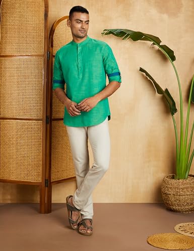 Image of Amazon Brand - Symbol Men's Solid Cotton Slub Short Kurta (Regular Fit)