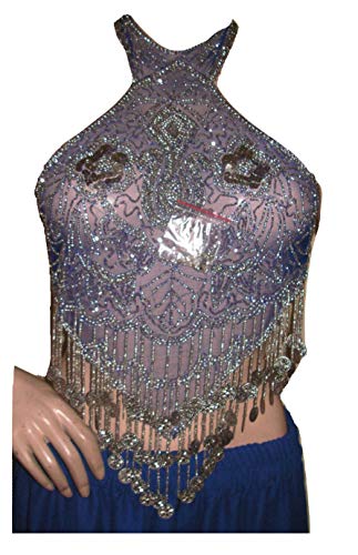 Dancer World Ltd Petite Neckholder Top Bauchtanz Kostüm Sequin Net Mesh Tops Königliches Blaues Silber Talla única