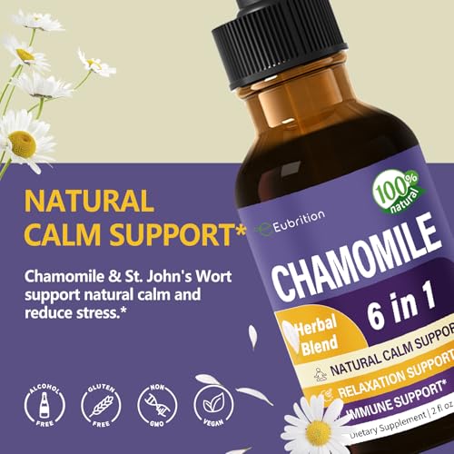 Eubrition Chamomile herb Extract Drops, Natural Calm Herbal Tincture Supplement w/Passion Flower, St. John\'s Wort, Lavender, Reishi, & Echinacea for Relaxation Support & Immune Support. 2oz - Thumbnail 2