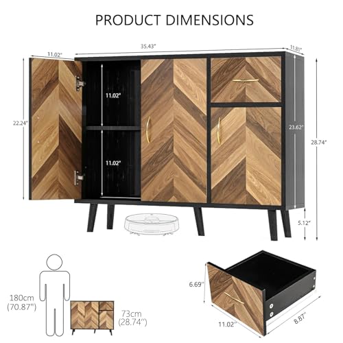 image for AMZOOM Buffet Cabinet with Storage, Black Small Accent Cabinet with Dr