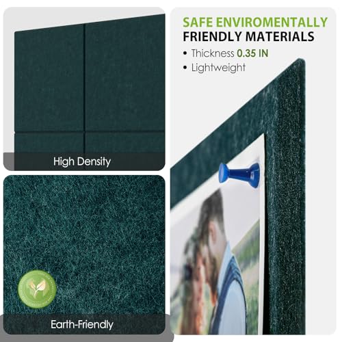 Image of MaxGear Felt Bulletin Board 36 inch x 24 inch, Dark Green Felt Wall Tiles Push Pins