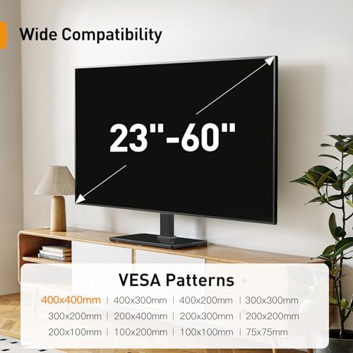 Image of Perlegear Tabletop TV Stand, Universal TV Stand for 23-60 Inch LCD /LED /OLED TVs, Height-Adjustable TV Mount Stand with Tempered Glass Base & Cable Management, VESA 400x400mm, PGTVS02