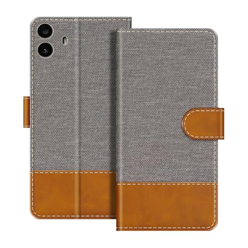 UOGNADGD レザーフリップウォレットケース Nothing CMF Phone 1 との互換性あり カードホルダー付き 電話カバー RFIDブロック マグネットクロージャー&キックスタンド (グレー)