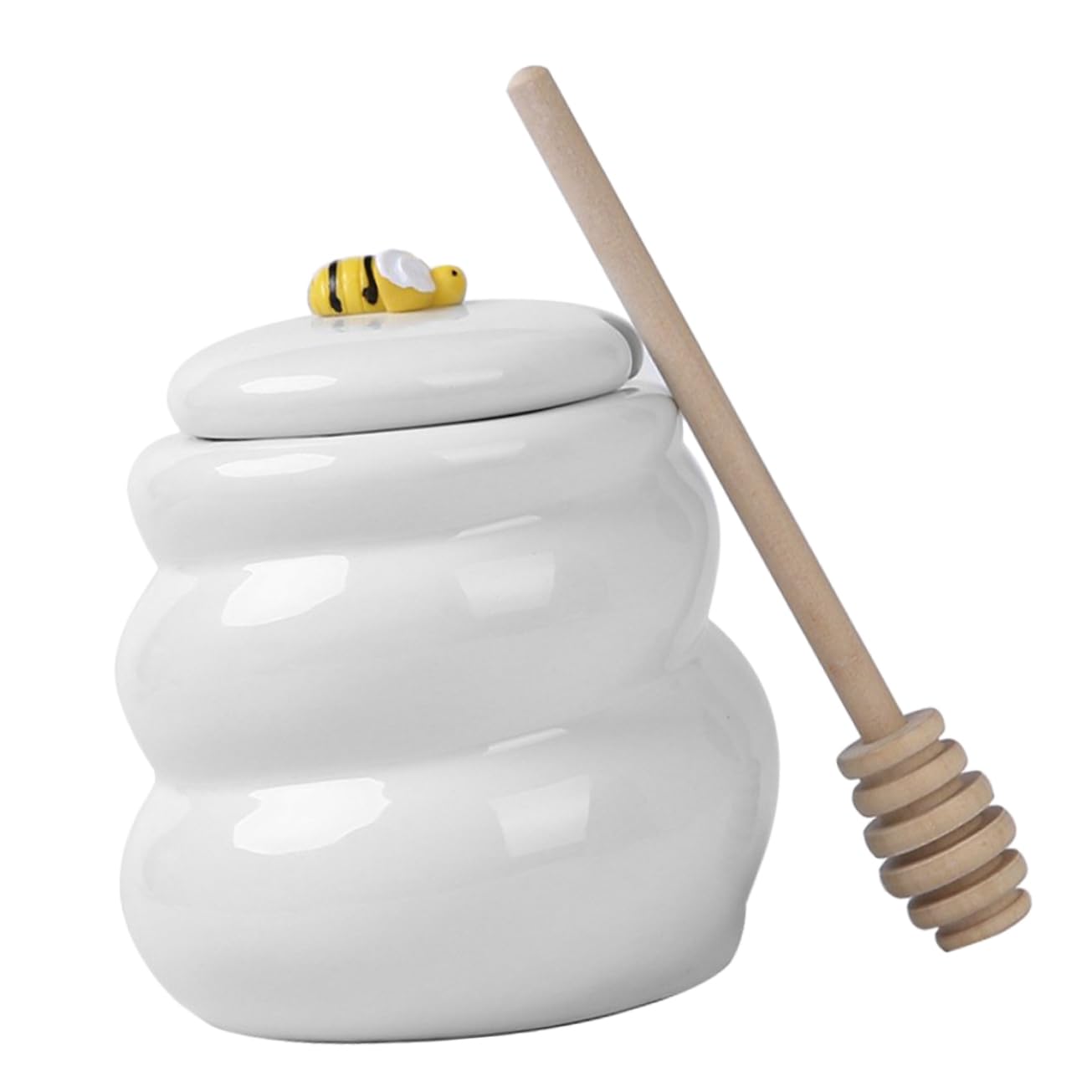 KICHOUSE Cute Ceramic with Stirring Rod 415ml Honey Storage Dispenser for Home Decor