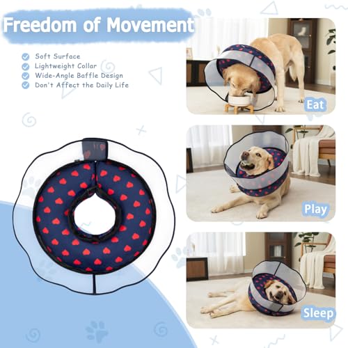 Image of Inflatable Dog Cone Collar with Enhanced Anti-Licking, Soft Neck Donut for Dogs Cats, Recovery Pet Cone Collar After Surgery for Large Medium Small Dogs (Love, Medium+)
