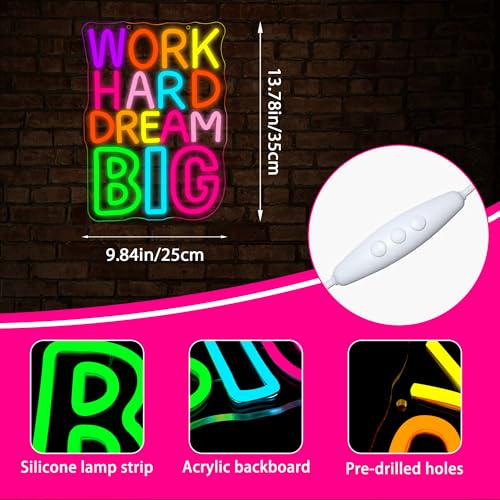 Image of Work Hard Dream Big Neon Sign for Wall Decor Work Hard Neon Light Man Cave