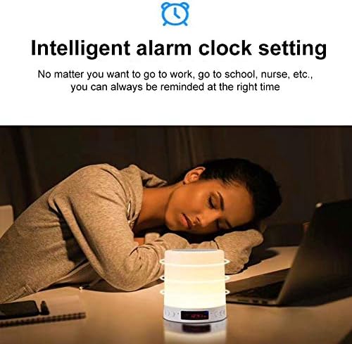 Bedside Lamp with Bluetooth Speaker, Touch Control USB Chargeable Smart Bedside Table Lamp, RGB Dimmable Bedside LED Night Light, Portable Digital Alarm Clock, Gift for Kids, Baby Bedroom, Camping