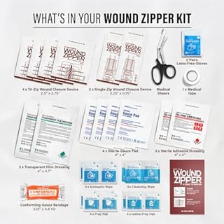 EVERLIT Wound Closure Kit | Surgical Zip-Stitch Devices for Cut & Laceration | Sterile, Suture-Free, Stitch-Less Adhesive Butterfly Bandages for Emergency First Aid Wound Care (6 Zip Complete Kit)