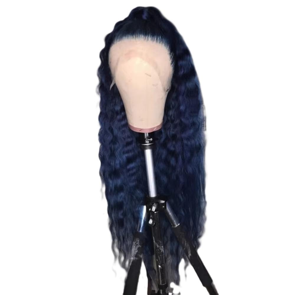 Haarpflege 26 Zoll Dunkelblaue Lange Wasserwellen-Lace-Front-Perücke Für Schwarze Frauen Mit Natürlichem Haaransatz(22inches)