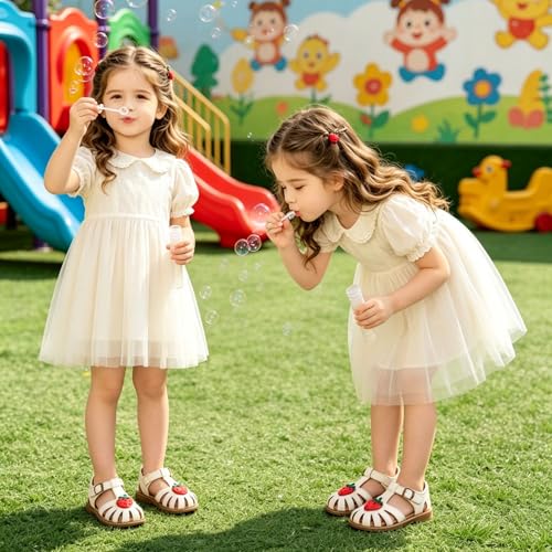 Image of Toddler Girl Sandals with Flower, Breathable Leather kids Closed Toe Sandals, Soft Rubber Non-Slip Summer Shoes for Little Girls 2-7 Years