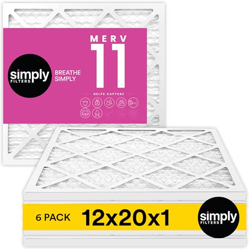 Simply 12x20x1 Air Filter, Merv 11, 6 Pack, For Home AC Furnace & HVAC (Actual Size: 11.75'x19.75'x0.75') DUST, Pet, & Allergy Control