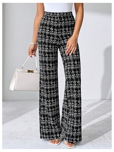SOLY HUX Women's Plus Size Plaid Pants High Waisted Straight Leg Casual Work Office Long Trousers4