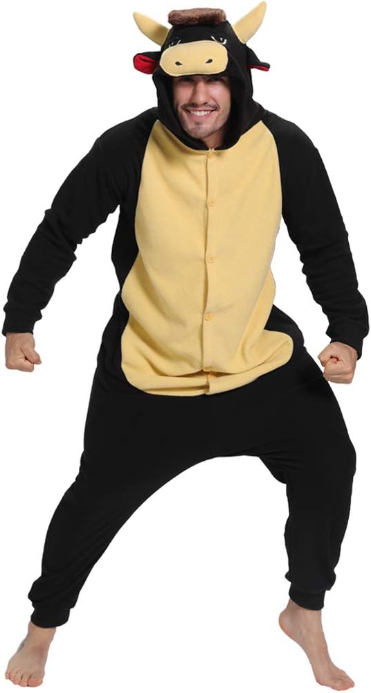 dressfan Black Bull Costume Animal Bull Onesie Pajamas Halloween Cosplay Costume - Image 4