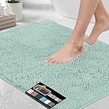 GORILLA GRIP バスマット 30x20、ソフト吸収シェニール、速乾マイクロファイバーマット、ゴムバッキング洗えるシャワーフロアラグ、バスマットランナー、米国デザインバスルームホームインテリアアクセサリーシーブルー