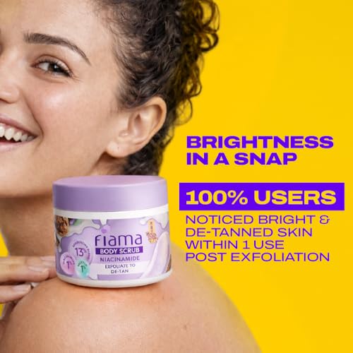 Image of Fiama Detan Body Scrub 200g, 1% Niacinamide + 1% Salicylic Acid, Chemical + Physical Exfoliation, 13% Resurfacing Blend, Sun-Tan Removal & Instant Brightness, Gourmet Fragrance