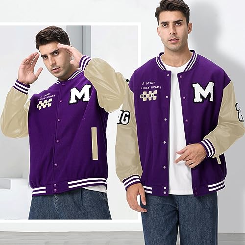 Image of Mens Varsity Jacket Baseball Bomber Jacket Vintage Unisex Streetwear Coats with Patchwork Hipster Utility Tops