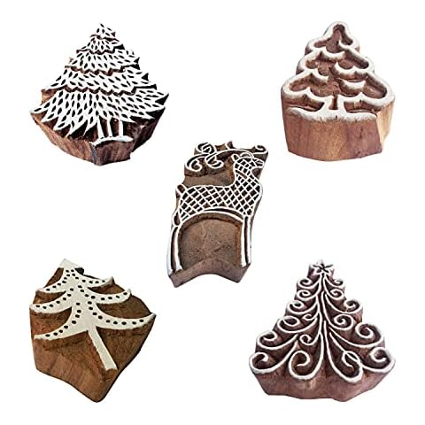 Royal Kraft Tree Wooden Printing Stamps (Set of 5) - DIY Henna Fabric Textile Paper Clay Pottery Blocks Htag2217 Cover