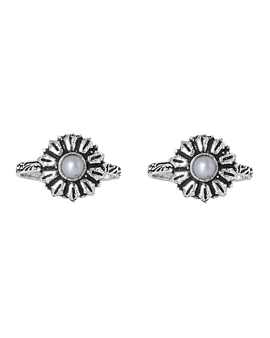 Siya White Stone Silver Oxidised Toe Rings for Women-image-42
