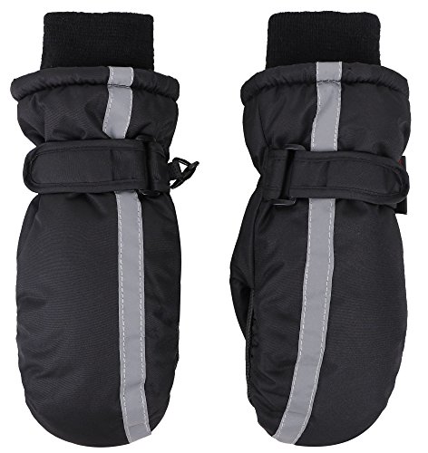 SimpliKids Boy's Winter Insulation Waterproof Ski Mittens Gloves,L,Black