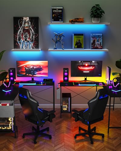 Image of Simple Deluxe L-Shaped Corner Desk with PC Stand, Storage Bag & Hooks - Reversible, Sturdy Steel Frame, Waterproof Top, 4 Colors (Black)