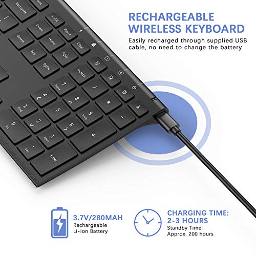 Rechargeable Wireless Keyboard, Jelly Comb 2.4GHz Full Size Ultra Slim Keyboard for Computer / Desktop / PC / Laptop / Surface / Windows OS