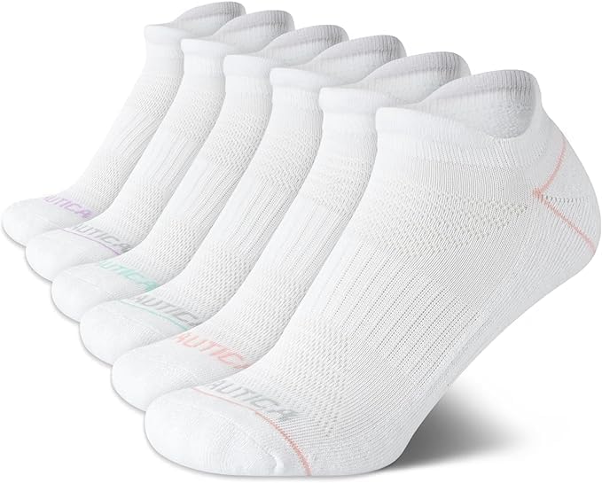 Image of Nautica Womens No Show Socks Moisture Wicking Low Cut Athletic Socks 6 Pack | Moisture Wicking Dri-Motion Fabric, Cushioned Key Areas, Banded Arch Support, No Show Low Cut, Shoe Size 4-10