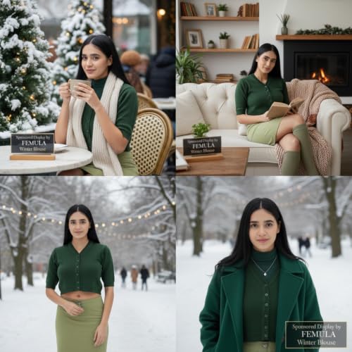Image of Women Winter Wear V-Neck Half Sleeves Regular Fit Woollen Blouse