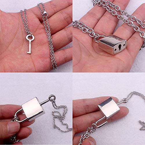 Firsteel Punk Hiphop Rock Gothic Style Lock And Key Necklace Pendant Influx Silver Stainless Steel Double Layer Choker For Women Men Dress Up #TOP2