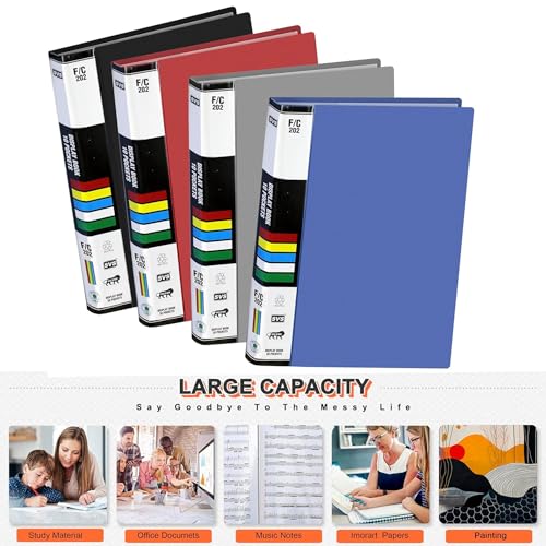 Image of TULMAN 40 Pockets Bound A4 Size Presentation Display Book Portfolio File Binders with Plastic Clear Sleeves Document Organizer for Music Sheets Artwork Drawing for School - (Color May Vary) - 4 Pack