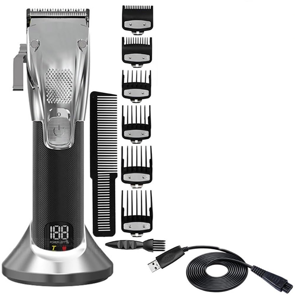 Tagliacapelli Uomo Professionale, Tagliacapelli elettrico professionale da barbiere regolabile, display LCD professionale, tagliacapelli for barba, ricaricabile(Silver)