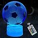 Veilleuse Football LED Lampe, 3D Lampes Illusions Optiques 16 couleurs, USB Actionné Tactile Veilleuses et Télécommande, Maison Chambre Bureau Décor pour Enfants D'anniversaire De Noël Cadeau