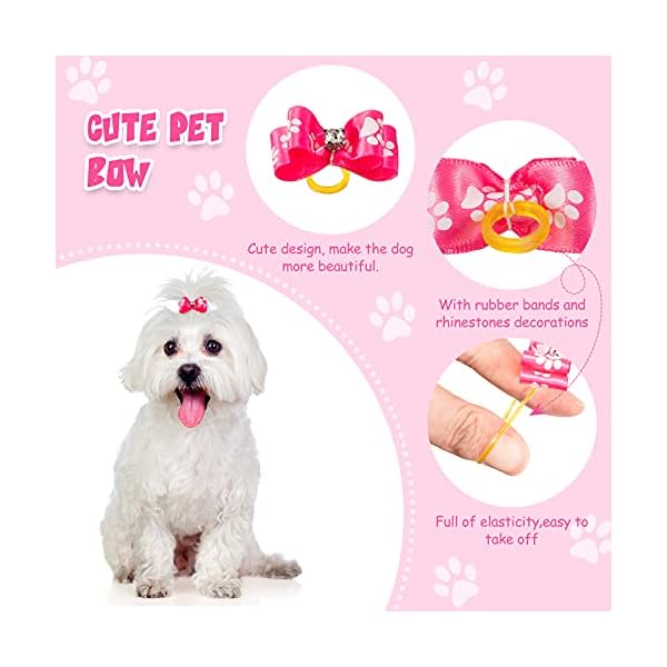 Mtlee 12 pieces small dog hair bow rubber bands cute puppies hair bows pink doggies cat topknot pet headdress with rhinestones dog grooming bowknot pet hair accessories for puppy kitten - image 4