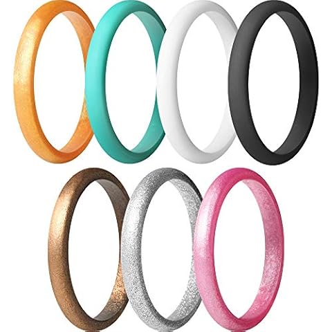 ThunderFit Women's Band Rings Thin and Stackable Silicone Wedding Rings for Women, - 2.5mm Width - 1.8mm Thick Cover