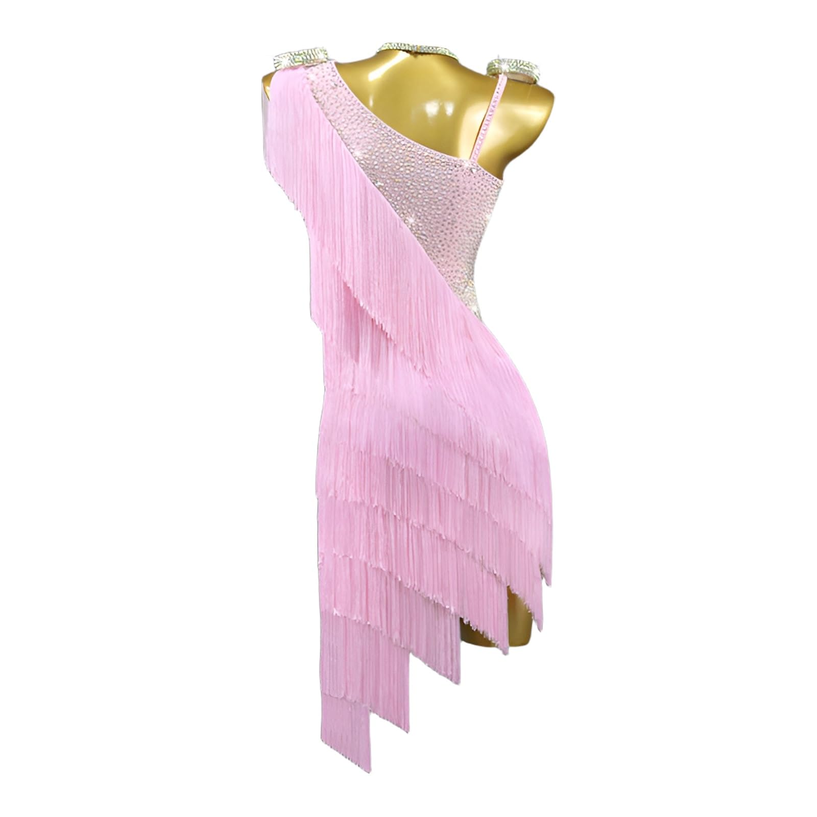 Abito Da Ballo Latino For Donna, Personalizzato, Con Nappa, Senza Maniche E Strass.