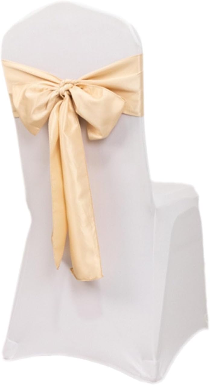 Efavormart 5 Pack Beige Lamour Satin Chair Sashes Covers, Chair Bows - 6"x106"