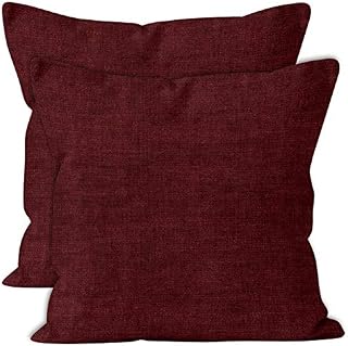 Encasa Homes Chenille Cushion Covers 2 pcs Set - Maroon - 40 x 40 cm Textured Solid Colour, Soft & Smooth, Square Accent Decorative Cushion for Couch, Sofa, Chair, Bed & Floor