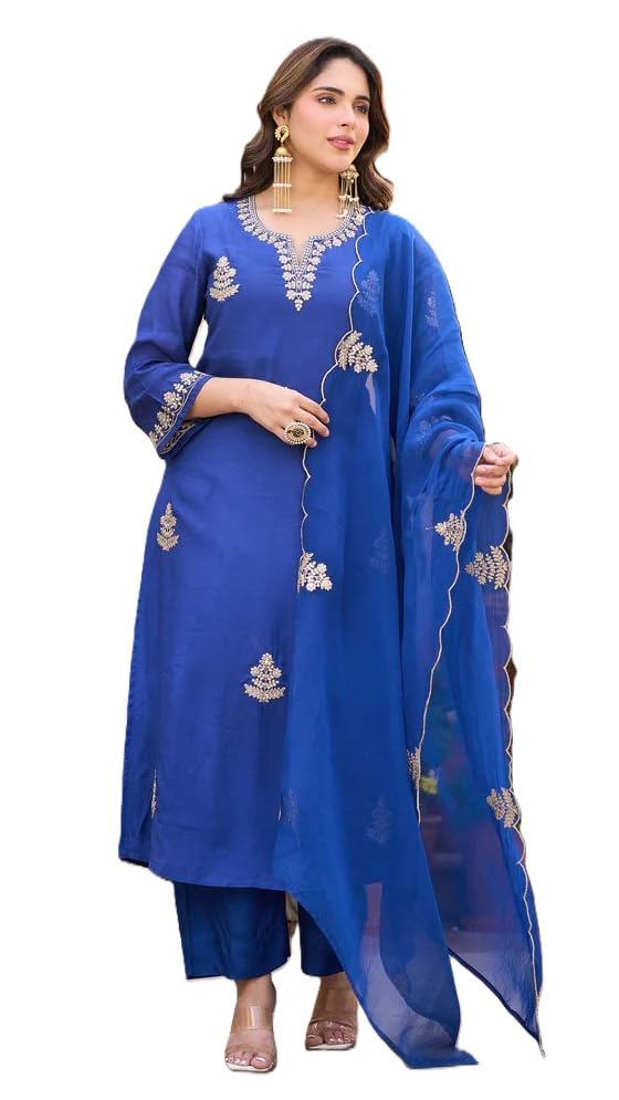 klosia Women's Straight Kurta Set with Dupatta | Embroidered Kurta Pant Set | Ethnic Wear for Women | Festive, Wedding, Party & Office Wear-picture-29