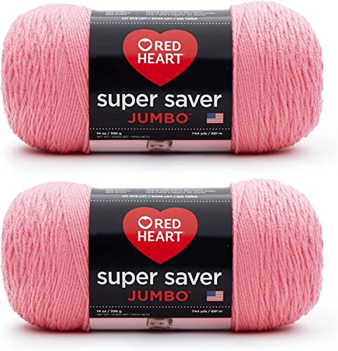 Image of Red Heart Super Saver Jumbo Perfect Pink Yarn - 2 Pack of 396g /14oz - Acrylic - 4 Medium (Worsted) - 744 Yards - Knitting /Crochet