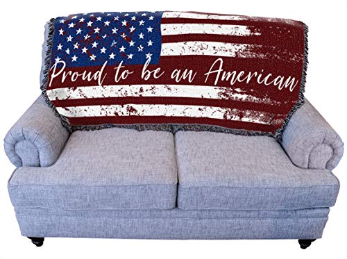 United States - Proud to Be an American Flag Blanket - Gift Tapestry Throw for Back of Couch or Sofa - Woven from Cotton - Made in The USA (61x36)