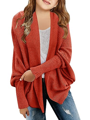 Laseily Girls Open Front Cardigan Sweaters Batwing Long Sleeve Shawl Collar Ribbed Knit Winter Coats
