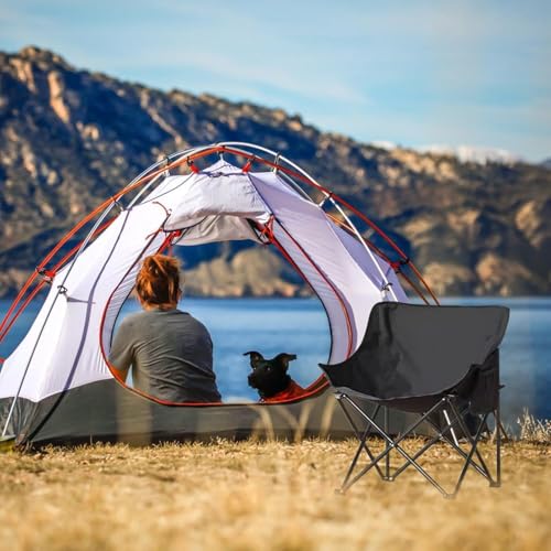 Image of Frevrons Foldable Camping Moon Chair with High Back - Lightweight Portable Outdoor Folding Chair Side Pocket - Heavy Duty X-Frame for Balcony, Garden, Hiking & Travel (Black) (FISHING BLACK CHAIR)