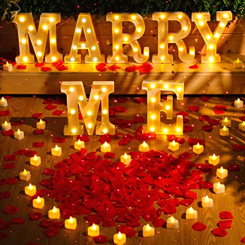 Hortsun Marry Me Light up Letters Proposal Decorations Will You Marry Me Sign Rose Petals 24 LED Candles Romantic Night Light for Proposal Engagement Wedding Anniversary Valentines Day(Red)