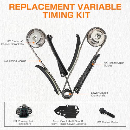 Image of 5.4L Timing Chain Kit Cam Phaser Camshaft Drive Phaser Repair Kit Compatible With Ford Expedition F-150 F-250 F-350 Super Duty Lincoln Mark LT Navigator 3V 24 Valve 2004-2013 Replace 3R2Z-6A257-DA