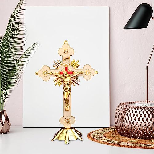 Crucifix sur pied statue de Jésus en croix table support bois - 8