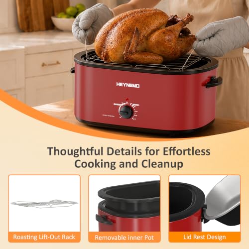 Image of 30 Quart Large Turkey Roaster with Defrost & Warm Functions, Electric Roaster Oven with Visible Self-Basting Lid, Adjustable Temperature Control, Removable Pan & Rack, Stainless Steel, Red
