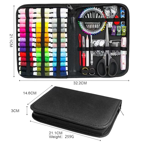 Image of JUNING Sewing Kit with Black Case Portable Sewing Supplies for for Mom Grandma Women Men Teen Girls Boys Adults Beginner, Home Travel, Emergency, 42 Threads, Scissors, Needles, Measuring Tape and More