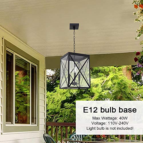 MELUCEE 3-Light Outdoor Chandelier Lighting Black Indoor Lantern Pendant Light Exterior Ceiling Light Fixtures with Clear Glass for Patio Porch Entryway - Thumbnail 2